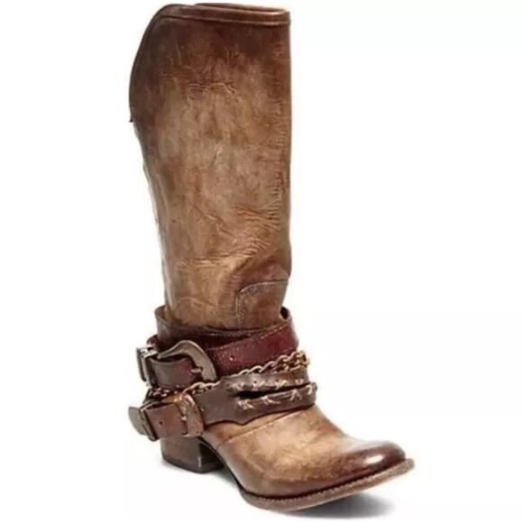 Freebird By Steven Knox Mid-calf Handmade Leather Boots Tan Brown Size 7 - Picture 1 of 7
